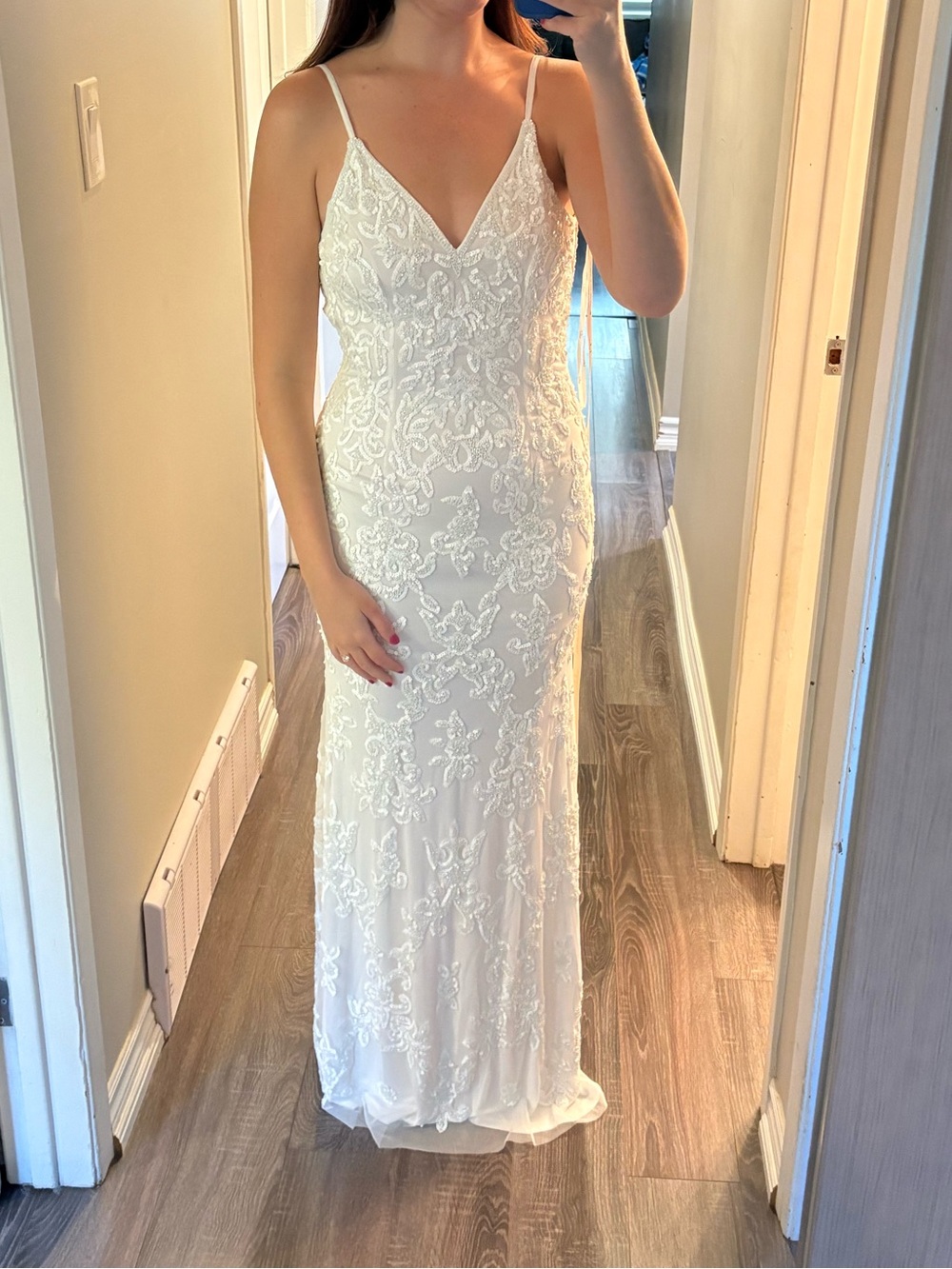 Everlasting Passion White Sequin Beaded Backless Maxi Dress (SIZE SMALL)